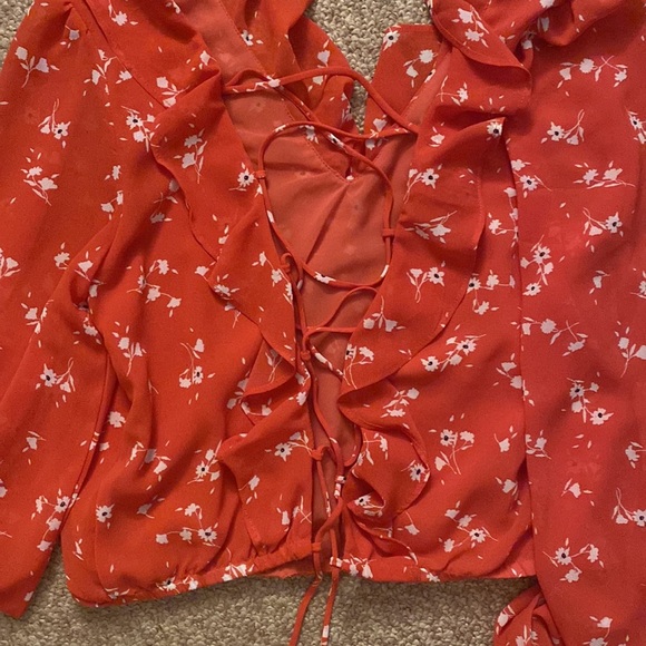 Dynamite Blouse. Long sleeve coral pink tie back blouse! Chiffon material! - Picture 2 of 2